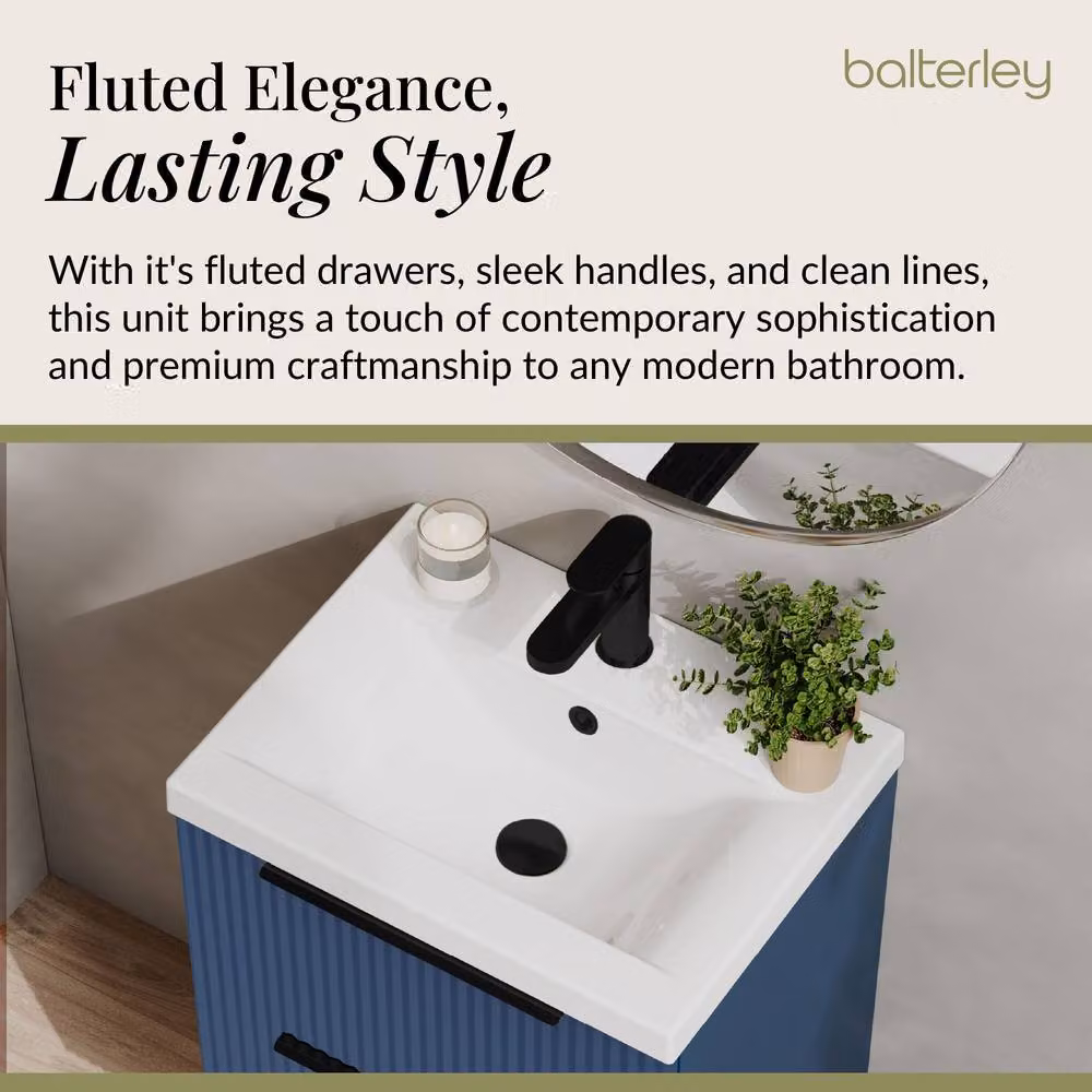 Balterley Fluted Front Wall Hung 2 Drawer Vanity Basin Unit, Satin Blue, W: 50 cm – 3