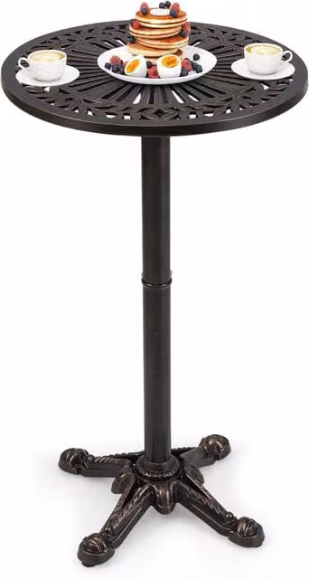 Gymax Round Patio Bar Table in Light Bronze, Cast Aluminium High Top Table, Diameter: 61 cm, Height: 105 cm