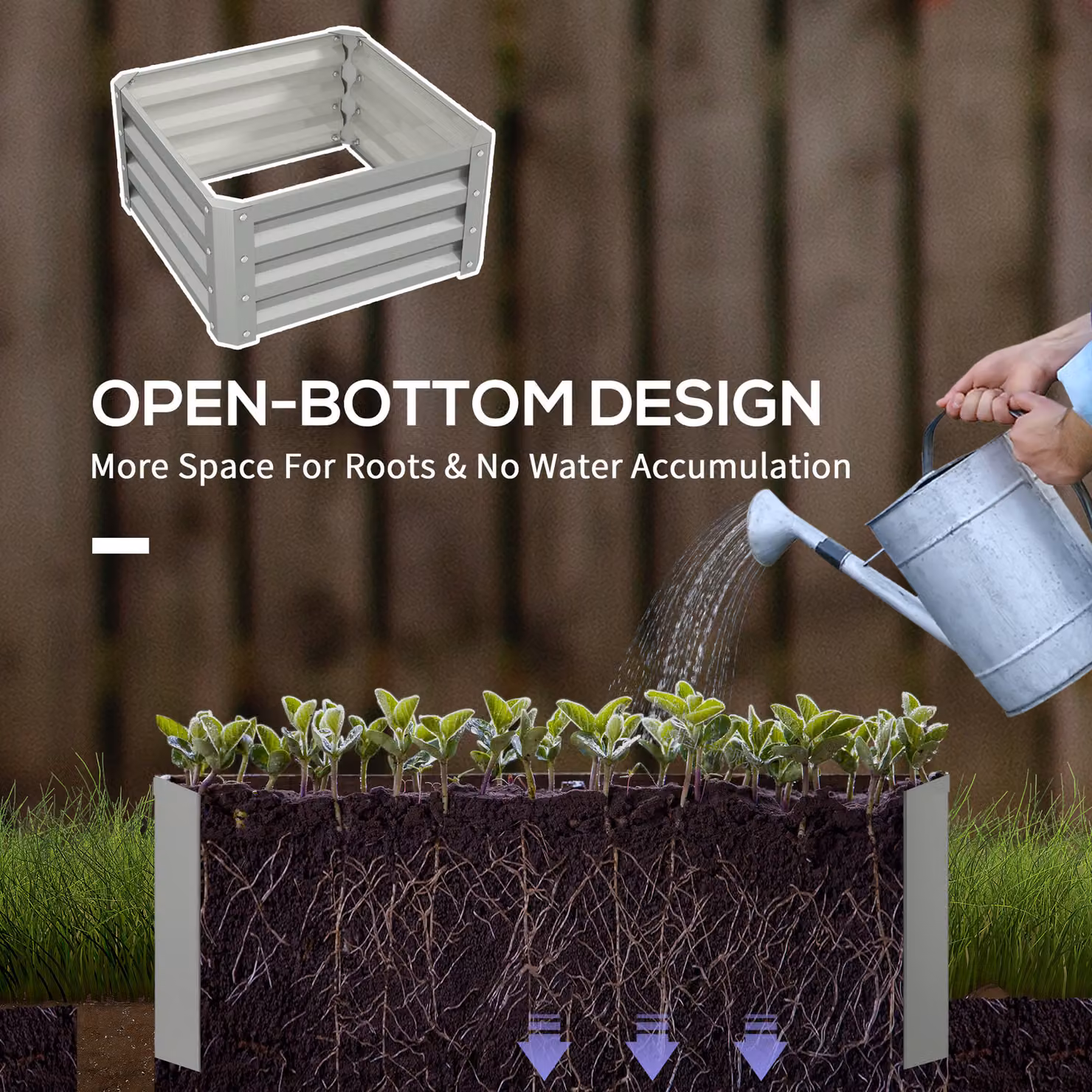 Outsunny Set of Two Grey Galvanised Steel Raised Planter Boxes, W/D/H: 60 x 60 x 30.5 cm – 4