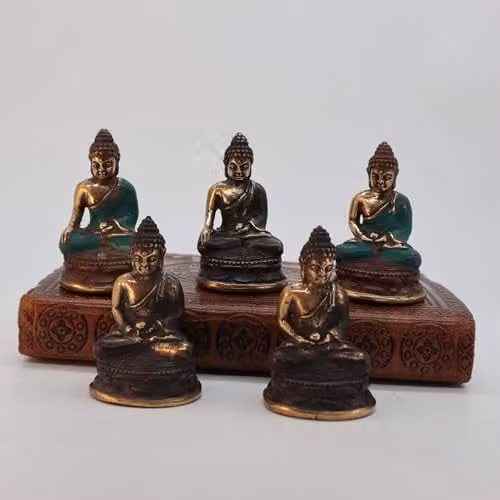 KDMD Mini Meditating Sitting Buddha Tabletop Ornament in Gold Metal