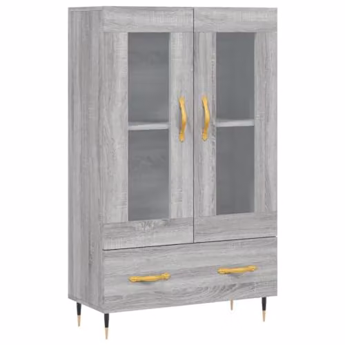 vidaXL Modern Grey Highboard with Glass Doors, W/D/H: 69.5 x 31 x 115 cm – 1