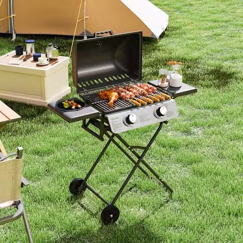 Outsunny Portable Foldable Gas Barbecue Grill with Thermometer and Wheels, Black – 7