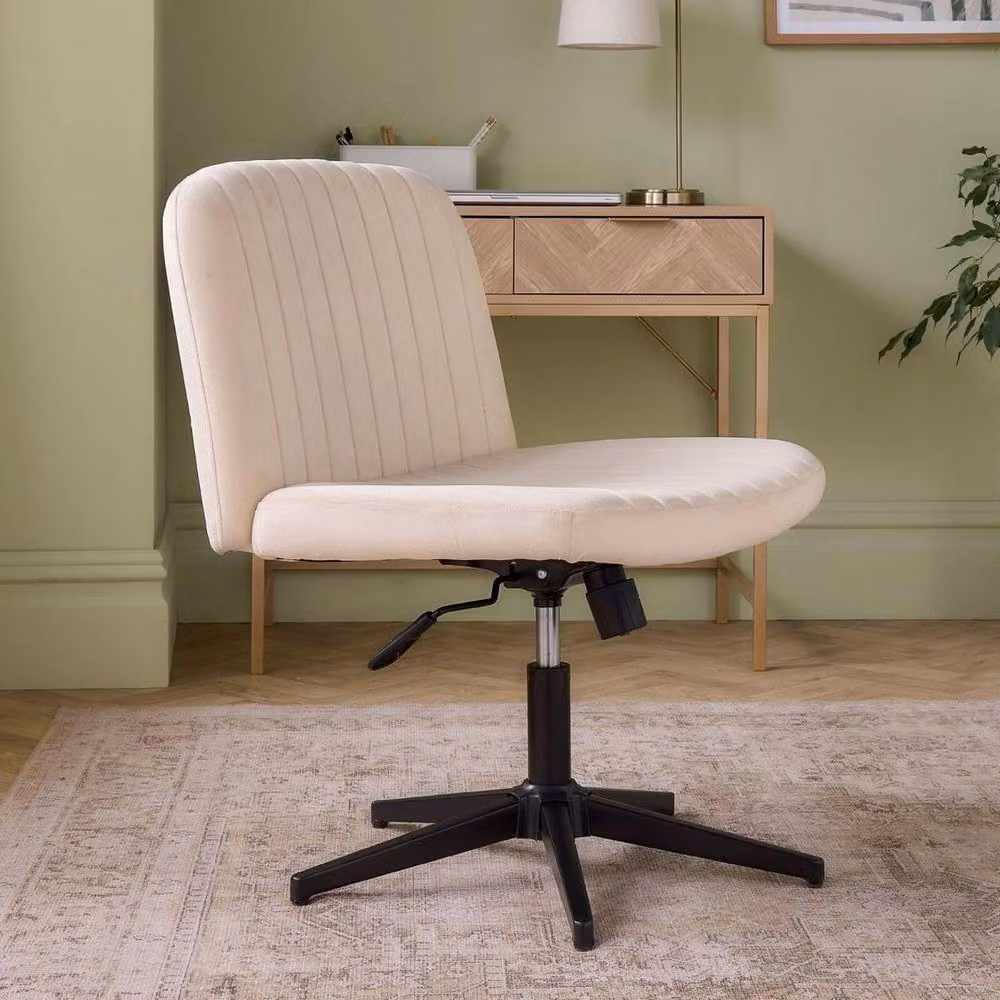VonHaus Beige Velvet Modern Home Office Task Chair with 360 Degree Swivel and Castors – 2