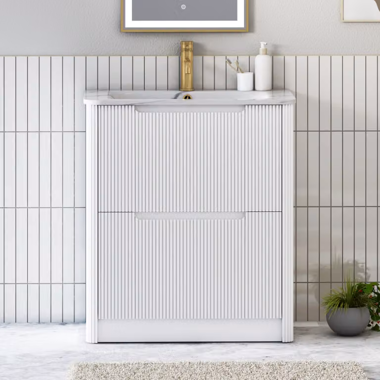 Royal Bathrooms Avenza 700mm Matt White Floor Standing 2 Drawer Vanity Unit with Carrara White Basin