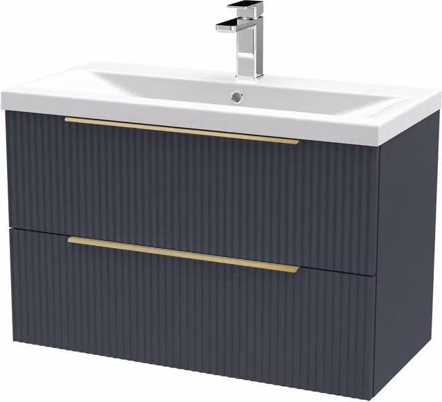 Balterley Fluted Front Wall Hung 2 Drawer Vanity Basin Unit, Dark Grey, W: 80 cm – 1