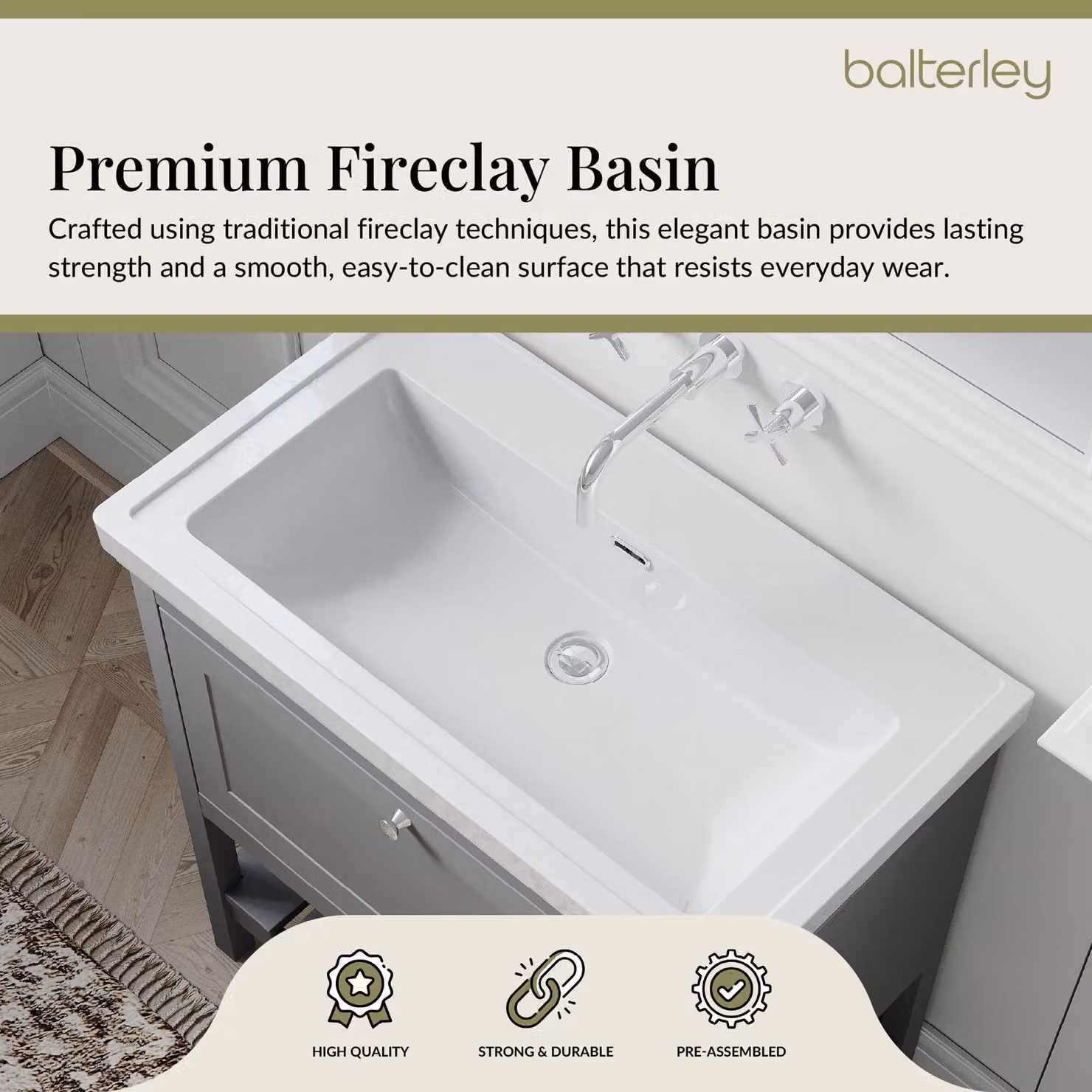 Balterley Freestanding Bathroom Vanity Unit with Basin and Open Shelf, Grey, W: 83.0 cm, D: 46.5 cm, H: 47.0 cm – 2