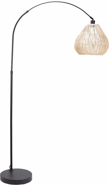 ValueLights Modern Arc Floor Lamp with Rattan Shade in Yellow and Black, H 180 cm x W 104 cm x D 33 cm