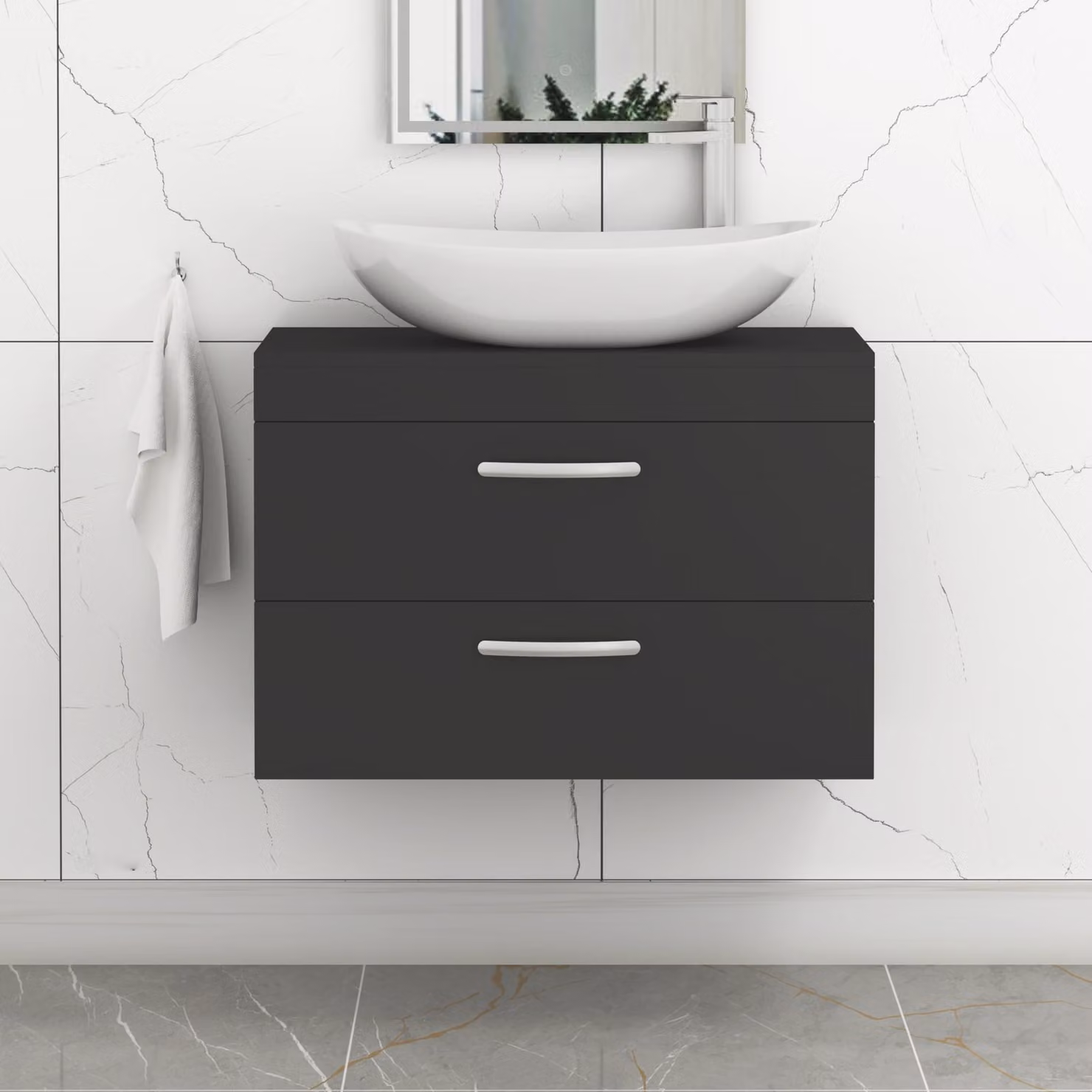 Cesar Turin 800mm Wall Hung Vanity Unit with 2 Drawers and Countertop Basin in Matt Black