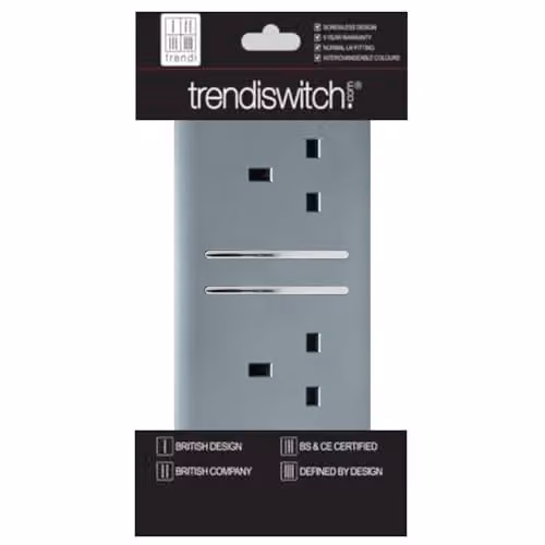 Trendi Switch 2 Gang 13 Amp Flush Switched Socket in Grey – 3