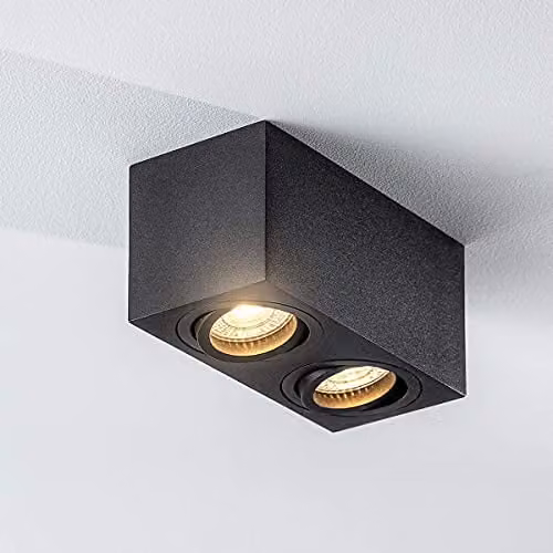 CGC Lighting Sasha Black Twin Rectangular Ceiling Spotlight, Adjustable GU10 Downlight