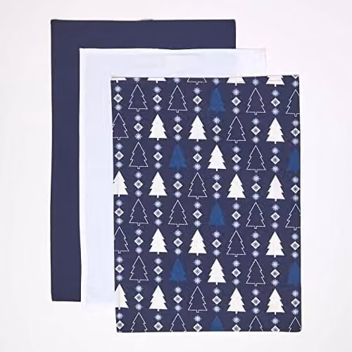 Homescapes Blue Winterland Set of 3 Absorbent Cotton Christmas Tea Towels – 5