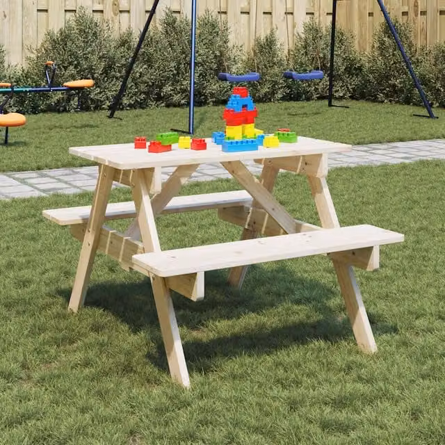 Berkfield Home Picnic Table for 4 Children in Brown Solid Wood with Umbrella Hole