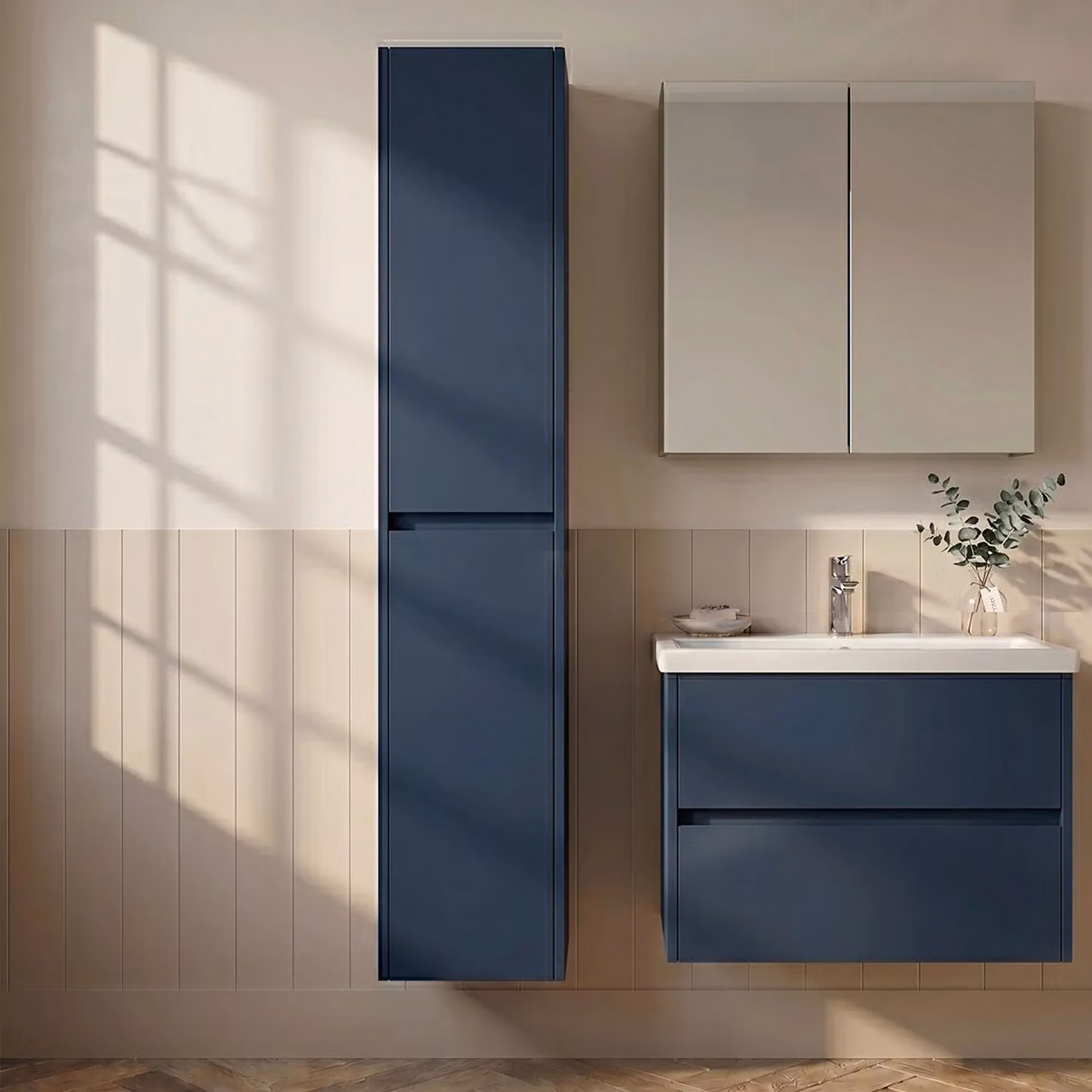 Balterley Square Wall Hung 2 Door Tall Bathroom Unit in Midnight Blue – 4