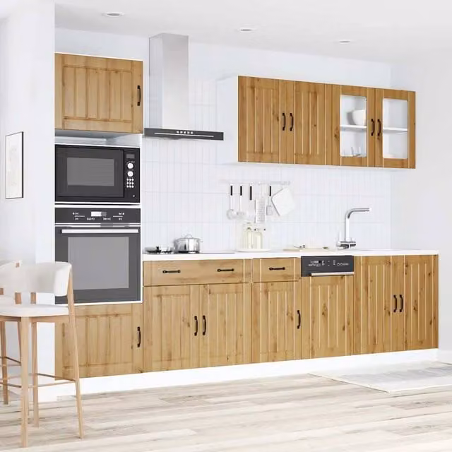 Berkfield Home Kalmar 7 Piece Kitchen Cabinet Set in Artisan Oak and Brown with Glass Doors