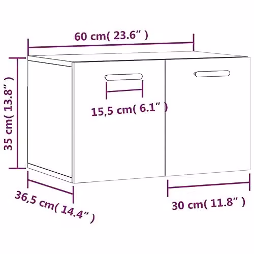 vidaXL Modern Wall Mounted Cabinet in Grey with Hinged Doors, W/D/H: 60 x 35 x 35 cm – 2