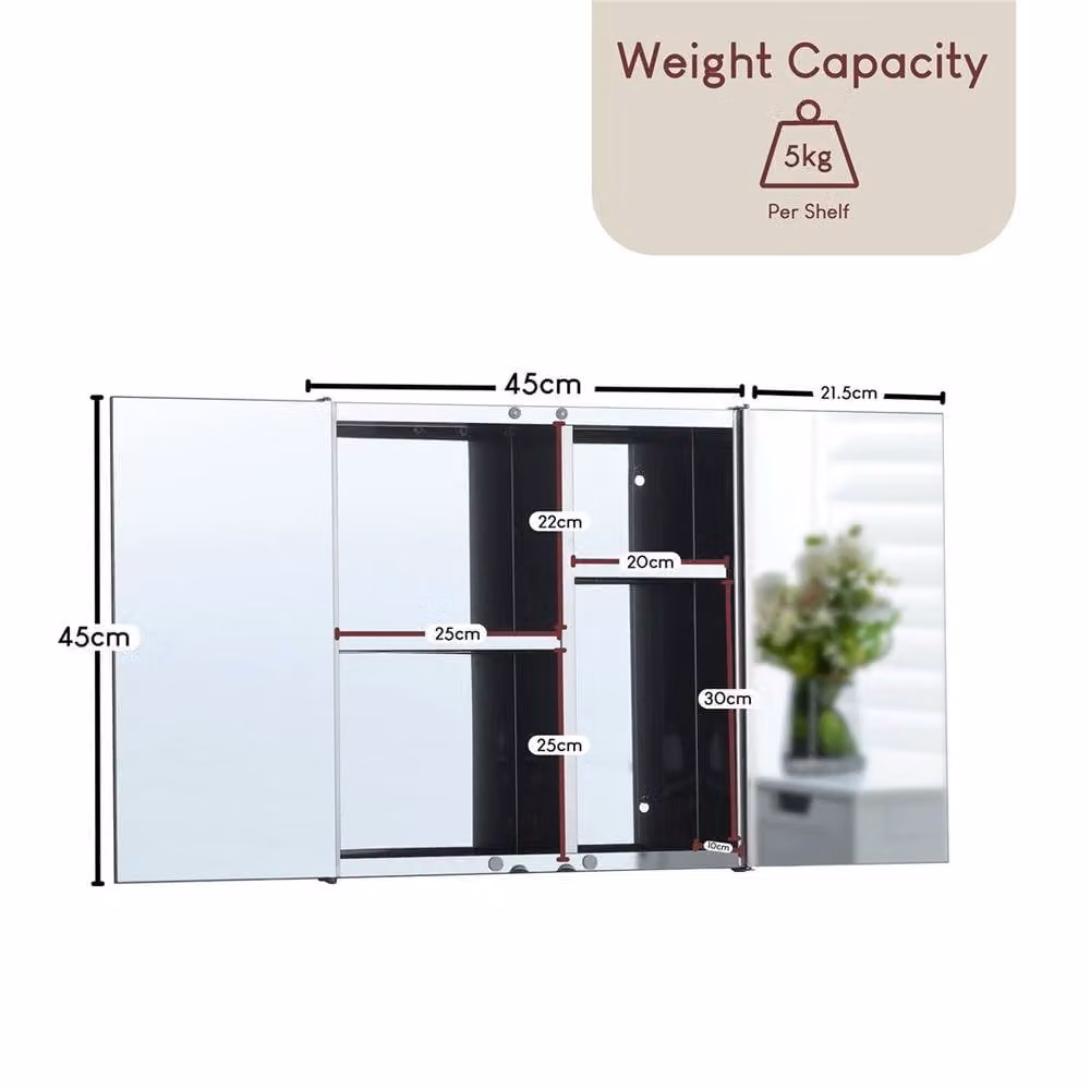 FORGEVIO Modern Silver 3-Door Mirrored Wall-Mounted Bathroom Cabinet – 2