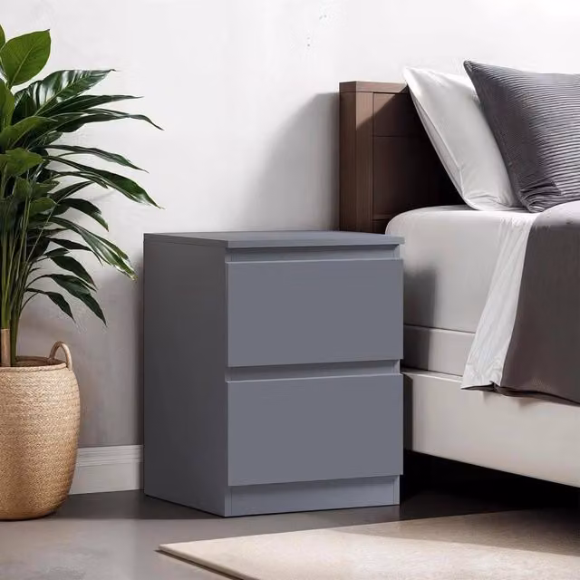 SPETLEK Matt Dark Grey Handleless 2 Drawer Bedside Table – 1