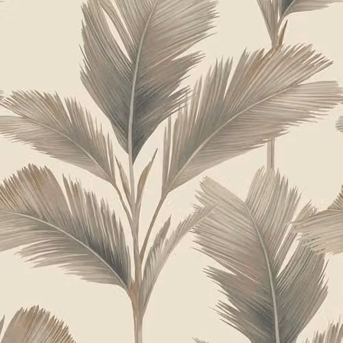 Belgravia Decor Kailani Tropical Palm Leaf Wallpaper in Cream and Beige with a Matt Finish