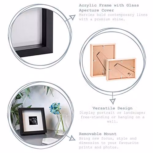 Nicola Spring 5 Piece Black 3D Shadow Box Square Photo Frame Set with Glass and White Mount, W/D/H: 17.5 x 17.5 x 5.0 cm – 2