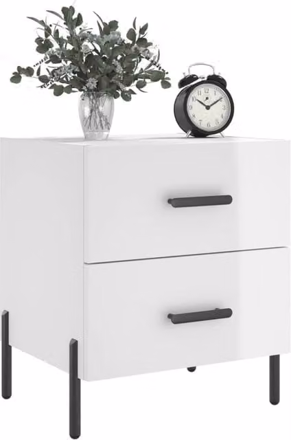 Berkfield Home Modern High Gloss White Bedside Cabinets, Set of 2, W: 40 cm, D: 35 cm, H: 47.5 cm