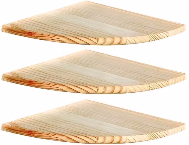PAWNORA Set of 3 Natural Pine Corner Floating Shelves, W/D: 38 x 38 cm