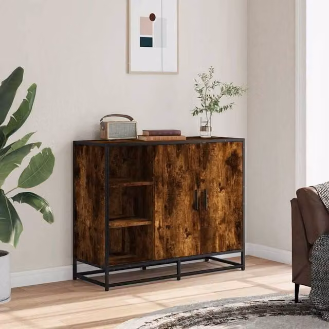 Berkfield Home Smoked Oak Sideboard in Brown, W/D/H: 92 x 35 x 76 cm