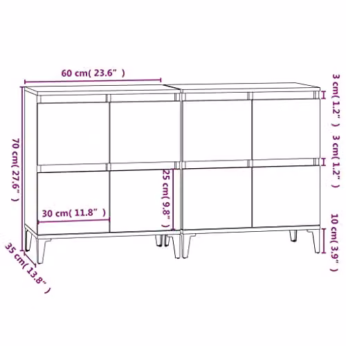 vidaXL Set of 2 Sideboards in Smoked Oak, W/D/H: 60 x 35 x 70 cm – 3