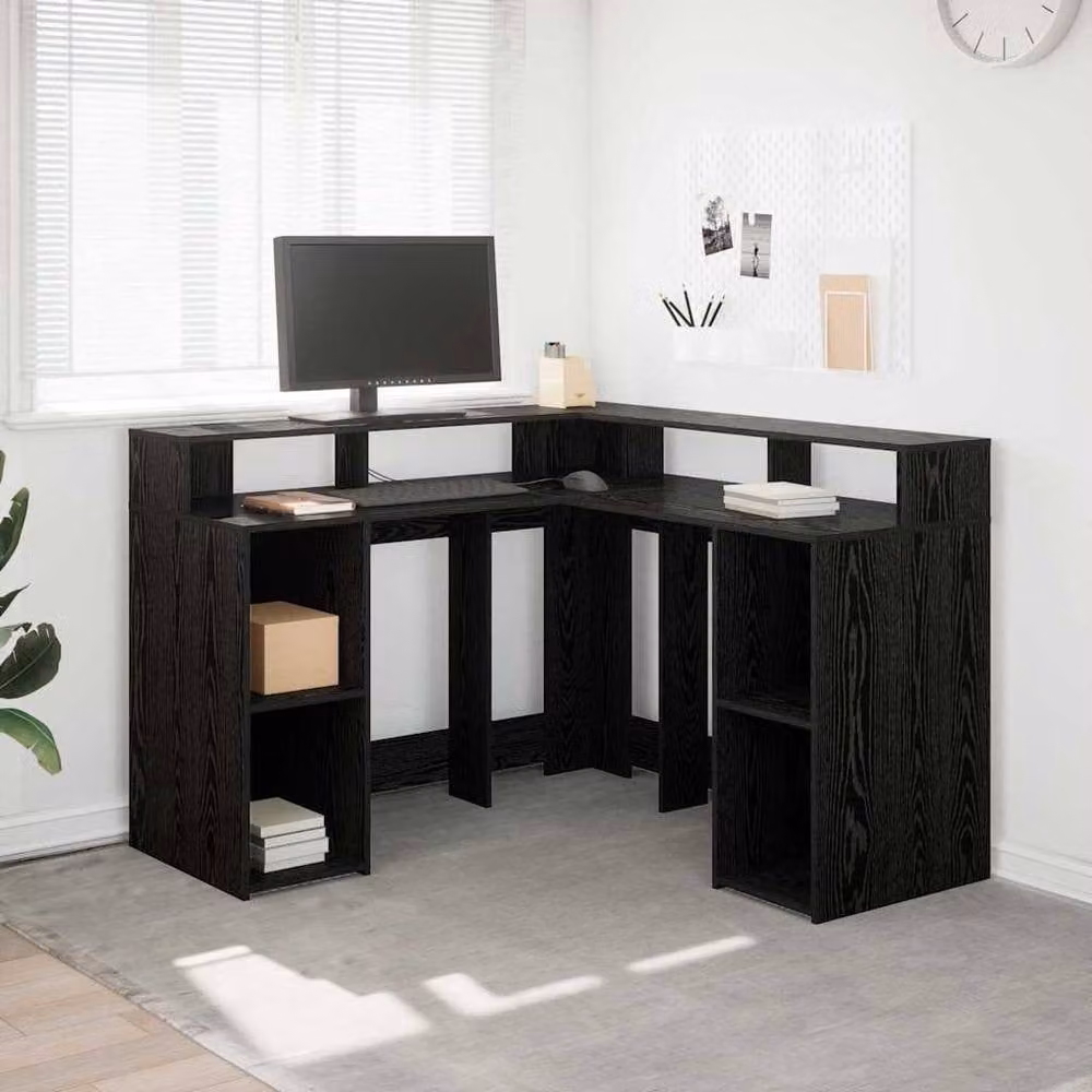 Berkfield Home Modern Writing Desk in Black Oak, W/D/H: 130 x 130 x 91 cm – 1