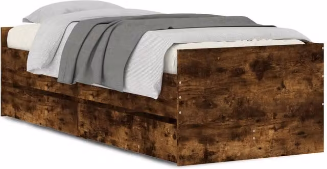 Berkfield Home Modern Bed Frame with Drawers in Smoked Oak Brown, W/D/H: 100 x 200 cm – 1