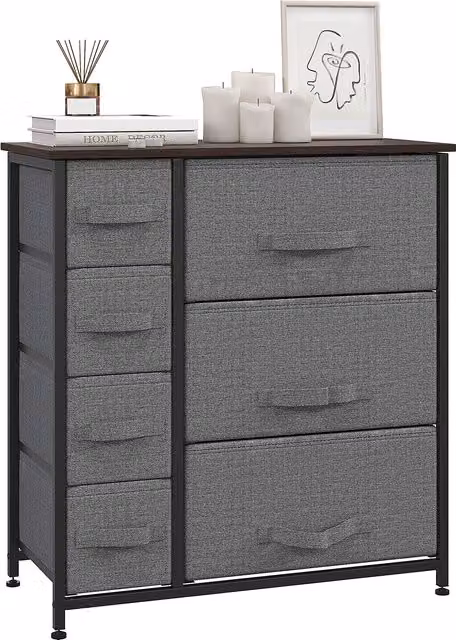 HOMCOM Modern Dark Grey Chest of Drawers with Large Storage Space and Adjustable Feet