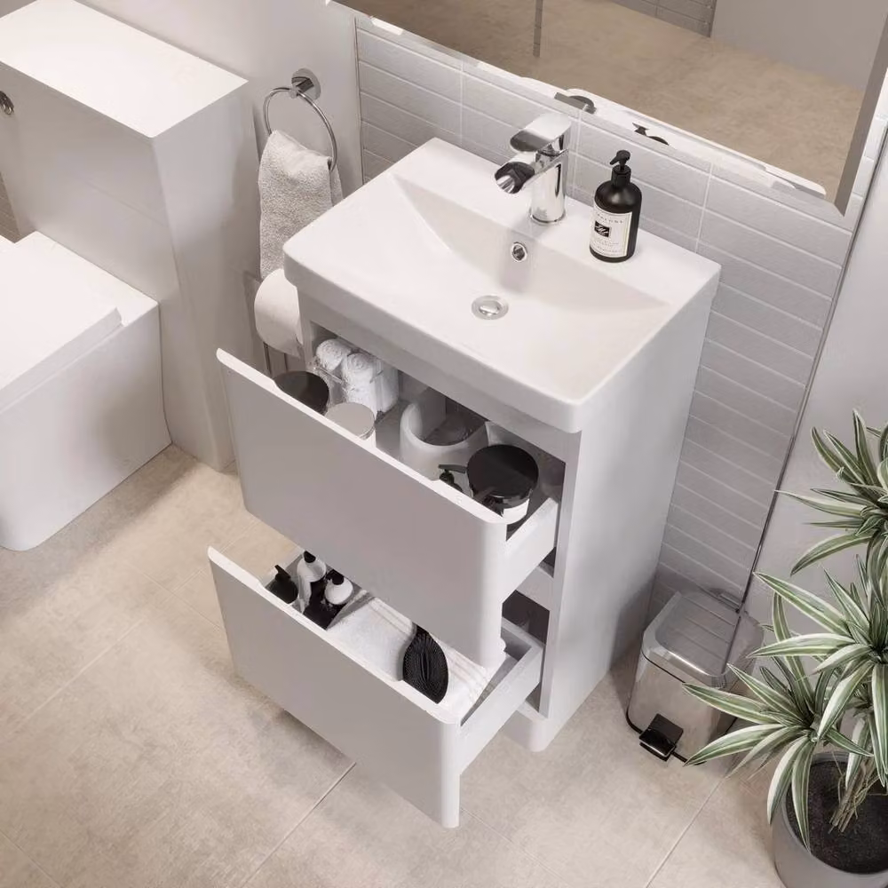 FORGEVIO White Glossy Ceramic Freestanding Bathroom Vanity Unit – 2