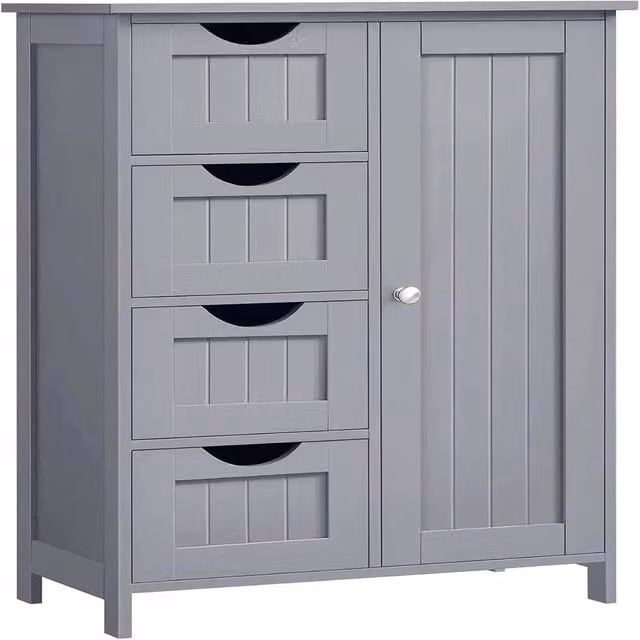 VOGREX Grey Wood Bathroom Cabinet with 4 Drawers and 1 Door