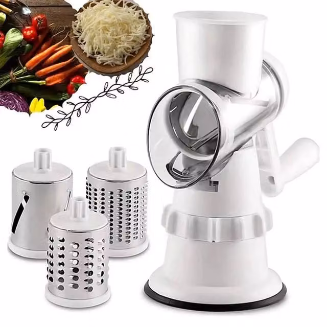 VOGREX White 3-in-1 Stainless Steel Rotary Grater, Slicer, Shredder and Chopper – 1