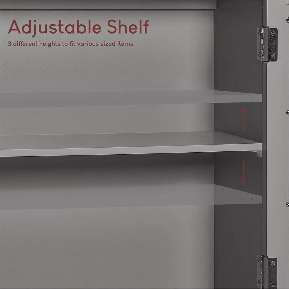FORGEVIO Grey Wall Mounted 2 Door Mirrored Bathroom Storage Cabinet with Internal Shelves – 3