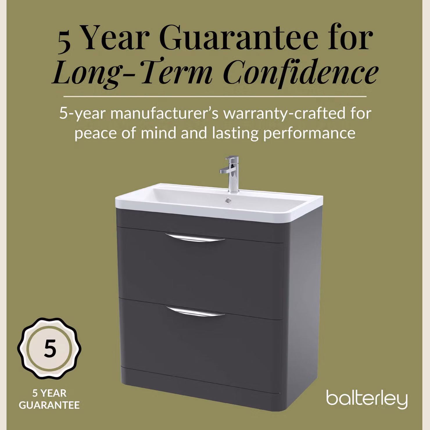 Balterley Contemporary 2 Drawer Floor Bathroom Vanity Unit, Grey, W: 75.5 cm, H: 84.0 cm – 3