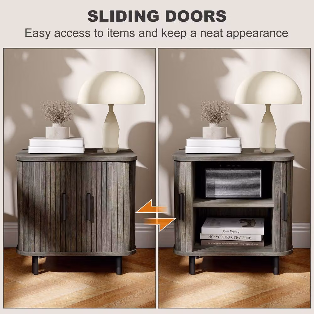 STILVORA Grey Bedside Table with Sliding Doors – 3