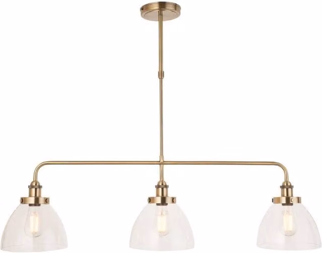 Netlighting Hansen Bar Pendant Light in Gold and Brass with Transparent Glass and 3x E27 Sockets