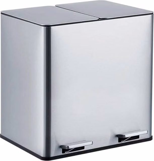 VOGREX Dual Stainless Steel Step-In Trash Can, 2 x 15L, Metallic Silver – 1