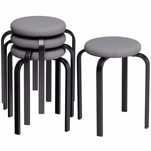 HOMCOM Set of 4 Modern Stackable Cushioned Stools in Grey