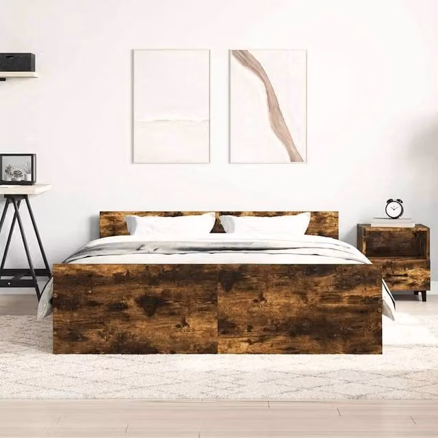 Berkfield Home Durable Bed Frame with Headboard and Footboard in Smoked Oak Brown, W/D/H: 140 x 200 cm – 1