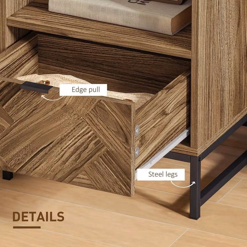 HOMCOM Industrial Nightstand with Drawer and Shelf in Black and Brown Wood and Metal – 4