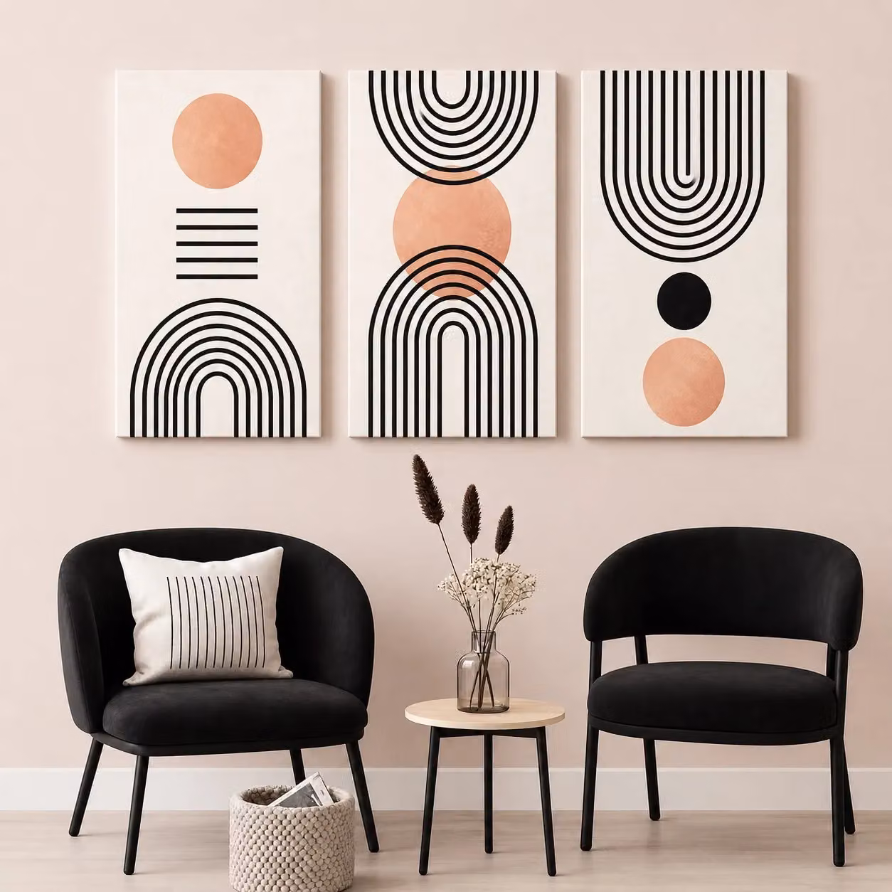 Mafett Set of 3 Abstract Geometric Line and Circle Canvas Wall Art Prints in Black and Multicolour, Size: 59.4 x 84.1 cm – 2