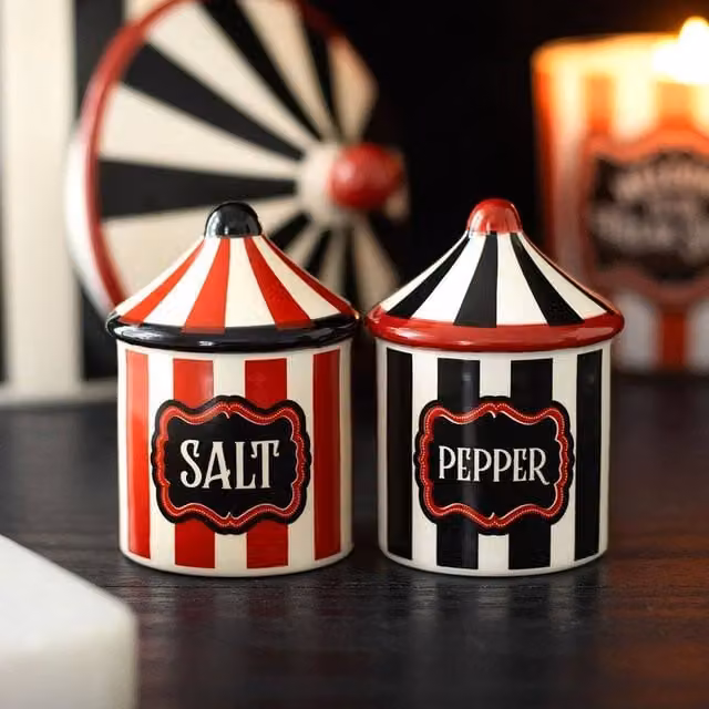 Uniqueful Circus Tent Salt and Pepper Shaker Set, Multicolour Striped Ceramic – 1