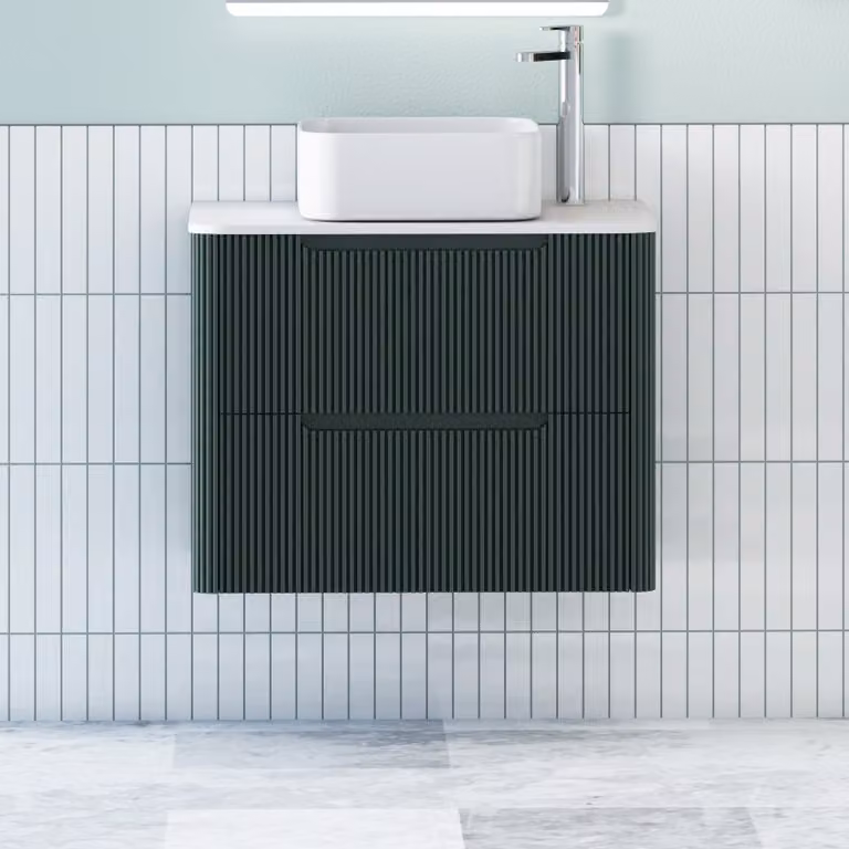 Royal Bathrooms Avenza Wall Hung Vanity Unit with Elena Basin, Moss Green and White, Depth: 70 cm
