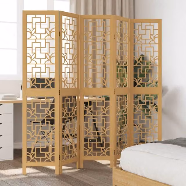 Berkfield Home 5-Panel Brown Solid Wood Paulownia Room Divider – 1
