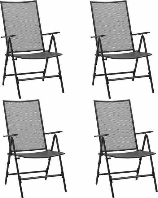 Berkfield Home Set of 4 Folding Mesh Garden and Dining Chairs in Anthracite and Black Powder Coated Steel – 1