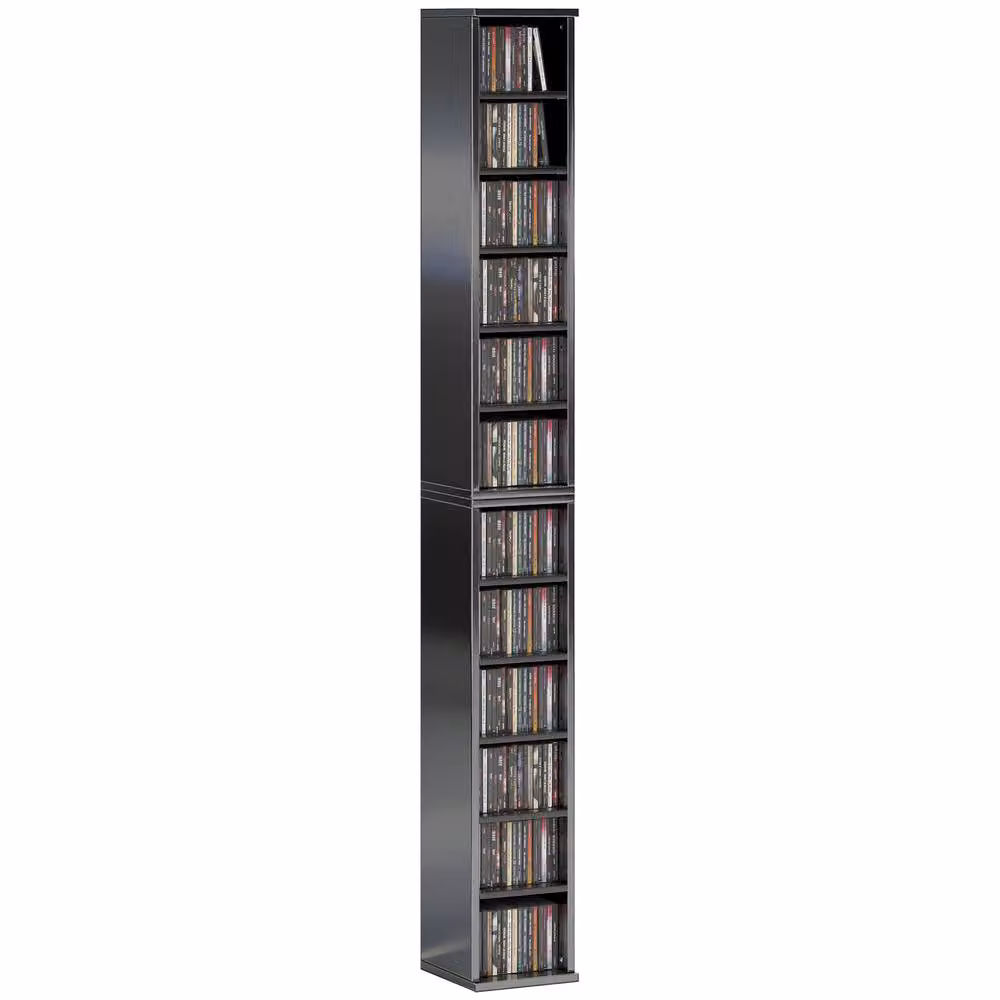 HOMCOM Set of 2 Jet Black CD and DVD Storage Units with Adjustable Shelves – 2