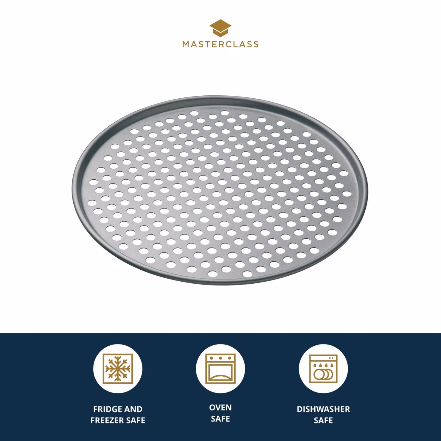 MasterClass Non-Stick Grey Carbon Steel Perforated Pizza Tray, Diameter: 32 cm – 4