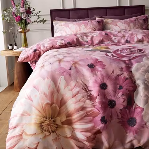 Catherine Lansfield RHS x Rosemoor Floral So Soft Super King Duvet Cover Set with Pillowcases, Pink – 3