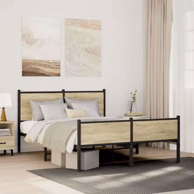 Berkfield Home Metal Bed Frame in Sonoma Oak Brown, King Size, W: 150 cm, L: 200 cm